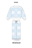 Blue floral bow checkered mom&me pants set