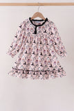 Pink Spooky print ruffle dress