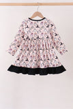 Pink Spooky print ruffle dress
