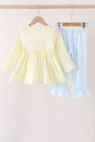 Beige goose embroidery ruffle pants set