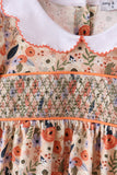 Coral floral smocked pants set
