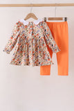 Coral floral smocked pants set
