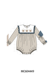 Teal cotton embroidery gingham ruffle bubble