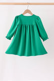 Green christmas tree bow applique dress