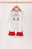 Red gingerbread house applique stripe ruffle romper