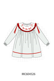 Sage santa applique gingham ruffle stripe dress