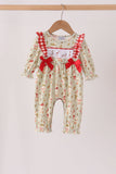 Goose embroidery ruffle bow romper