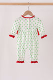 Green grinch embroidery ruffle dot romper