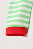 Green grinch embroidery stripe romper
