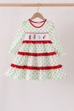 Green dot grinch embroidery ruffle tiered dress