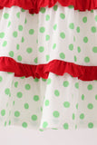 Green dot grinch embroidery ruffle tiered dress