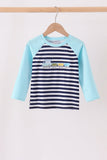 Blue train embroidery stripe top