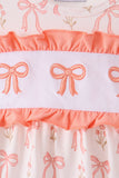 Pink bow embroidery ruffle bubble