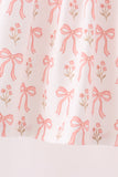 Pink bow embroidery ruffle pants set