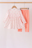 Pink bow embroidery ruffle pants set