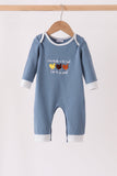 Teal turkey french knot romper