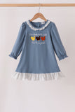 Teal turkey french knot ruffle dress