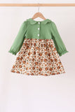 Green pumpkin turkey smocked dress