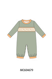 Green goose pumpkin embroidery romper