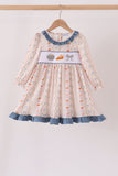 Pumpkin Pie Bow Embroidery Ruffle Dress