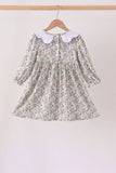 Blue turkey embroidery dress
