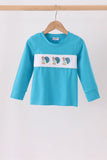 Blue turkey embroidery top