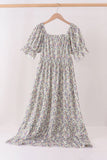 Blue floral smocked mom dress