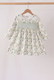 Sage floral smocked ruffle dress