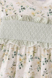 Sage floral smocked ruffle dress