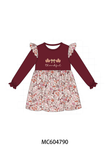 Maroon thankful leaves floral embroidey dress
