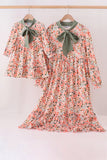 Green floral bow ruffle mom&me dress