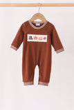 Brown turkey embroidery romper