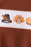 Brown turkey embroidery romper