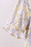 Floral print puff sleeve tiered dress