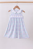 Blue plaid bow floral dress