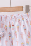 Pink ice cream print bamboo ruffle pajama set