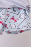 Blue golf bow print 2pc skorts set