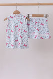 Blue golf bow print 2pc skorts set