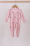 Pink golf cart print bamboo romper