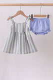 Blue stripe shark embroidery bloomer set