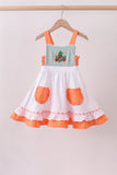 Sage strawberry embroidery ruffle dress