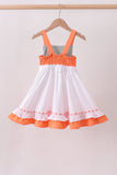 Sage strawberry embroidery ruffle dress