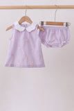 Purple seersucker butterfly embroidery bloomer set