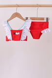 Red star embroidery ruffle 2pc swimsuit