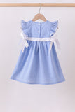 Blue bow gingham ruffle dress