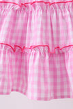 Pink gingham ruffle tiered dress