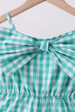 Green bow gingham jumpsuit
