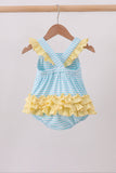 Blue Apple Embroidery Gingham Bubble
