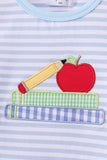 Blue Apple Pencil Embroidery Romper