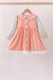 Pumpkin Jacquard plaid button dress